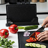 Кухонний набір дощечок двухсторонні для нарізки овочів, фруктів, мяса з підставкою 5 в 1 розділочні досточки, фото 2