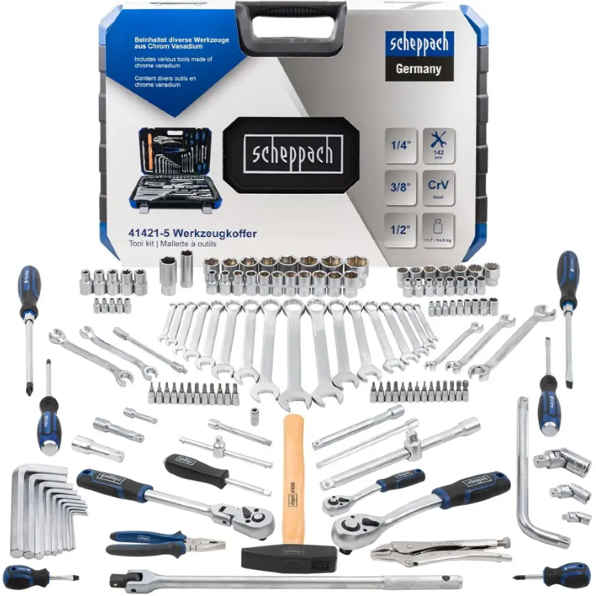 Набір інструментів 142 пр. 1/2", 1/4", 3/8" ( 6гр.) Scheppach SCH-41421-5, фото 1