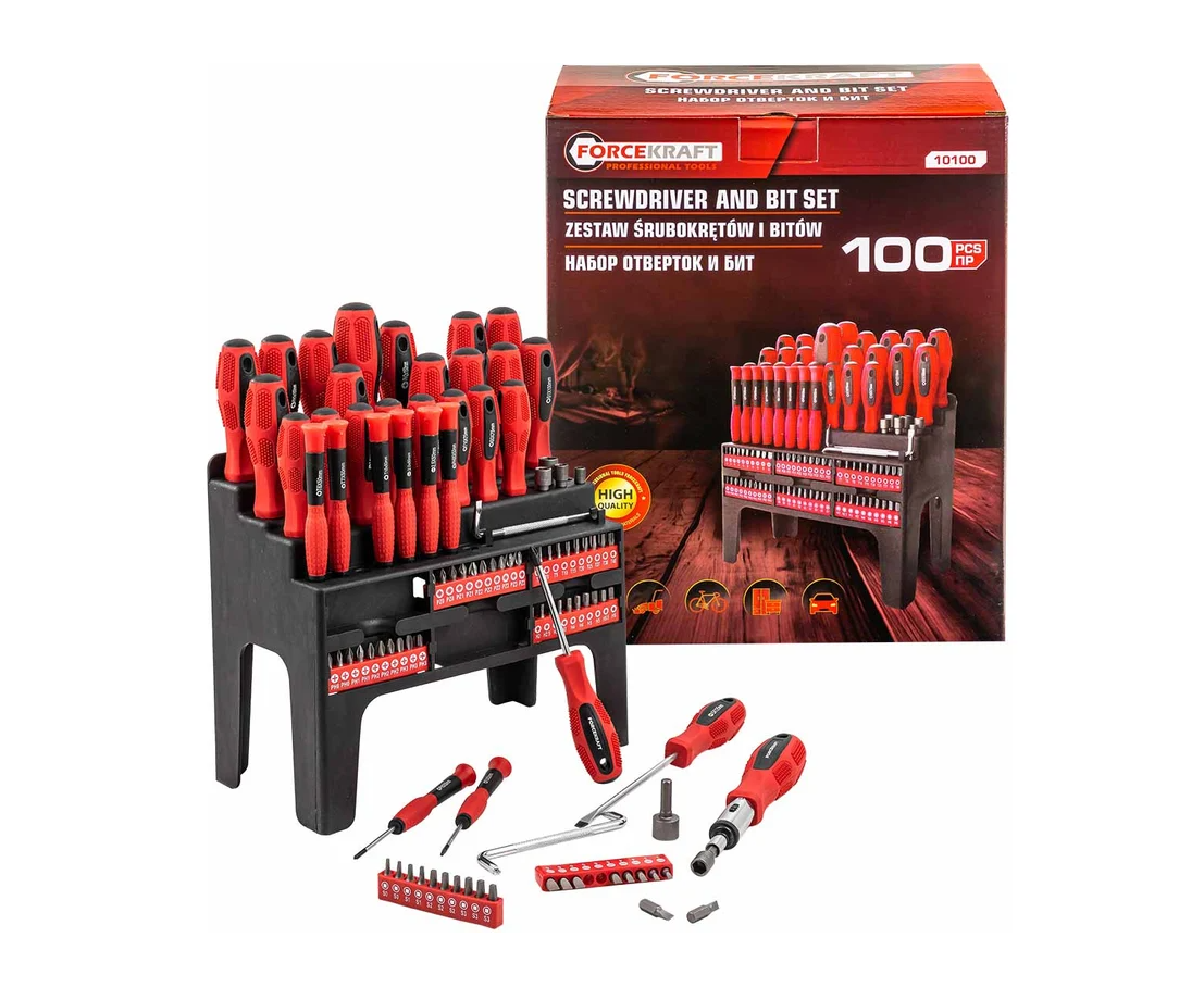Набір викруток та біт 100 предметів FORCEKRAFT FK-10100, фото 1