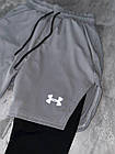Чоловічі шорти з довгими лосинами андер армор сірі для тренувань Шорти тайтси для занять спортом бігу та фітнесу, фото 3