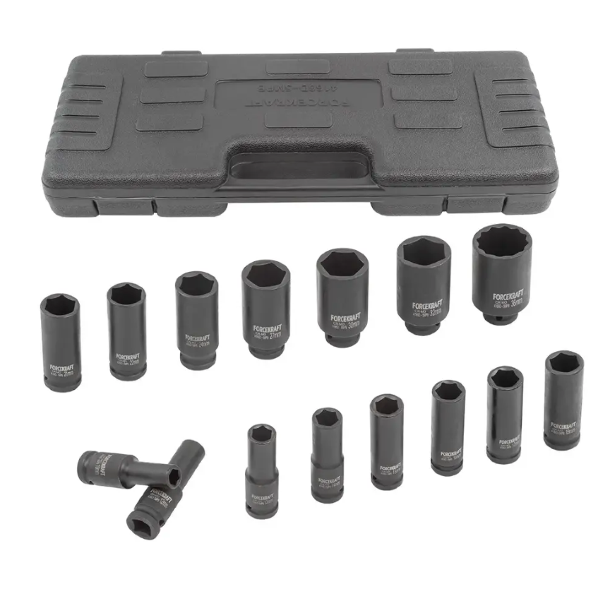 Набір головок ударних глибоких 1/2" 15 предметів (6-гр.) (10-36 мм) FORCEKRAFT FK-4166D-5MPB, фото 1