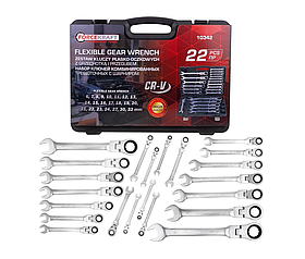 Набір комбінованих ключів з тріскачкою та шарніром 22 предмета в кейсі (6-32 мм) FORCEKRAFT FK-10342