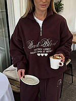 Костюм теплий флісовий шоколадный з вишивкою 3351