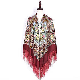 🧣 Хустка бордова з квітковим орнаментом «Червона троянда» 140*140 см