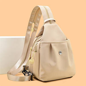 Сумка-рюкзак міні, стильна жіноча текстильна сумочка, молодіжний міський компактний рюкзачок слінг анти-злодій, бежева Код 00-0757