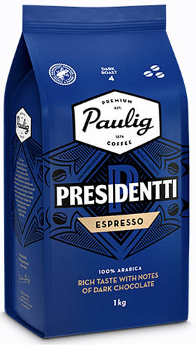 ОРИГІНАЛ!КававзернахPauligPresidenttiESPRESSO1000г,100%Арабіказноткамитемногошоколаду,Фінляндія