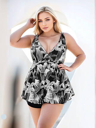 Танкини 2025 с шортами 72103 Миледи  Fuba черный с белым (В НАЛИЧИИ ТОЛЬКО 50 52 54 56 58 УКР р-ры), фото 1