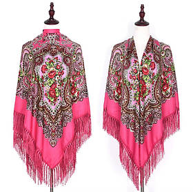 🧣 Хустка малинова з квітковим орнаментом «Червона троянда» 140*140 см