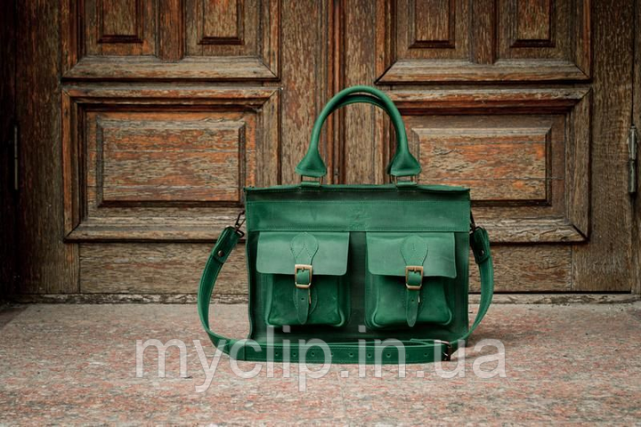 Портфель для ноутбука,сумки для ноутбуків 13-14 дюймів,шкіряні сумки ручної роботи зелена 38см*27см, фото 1