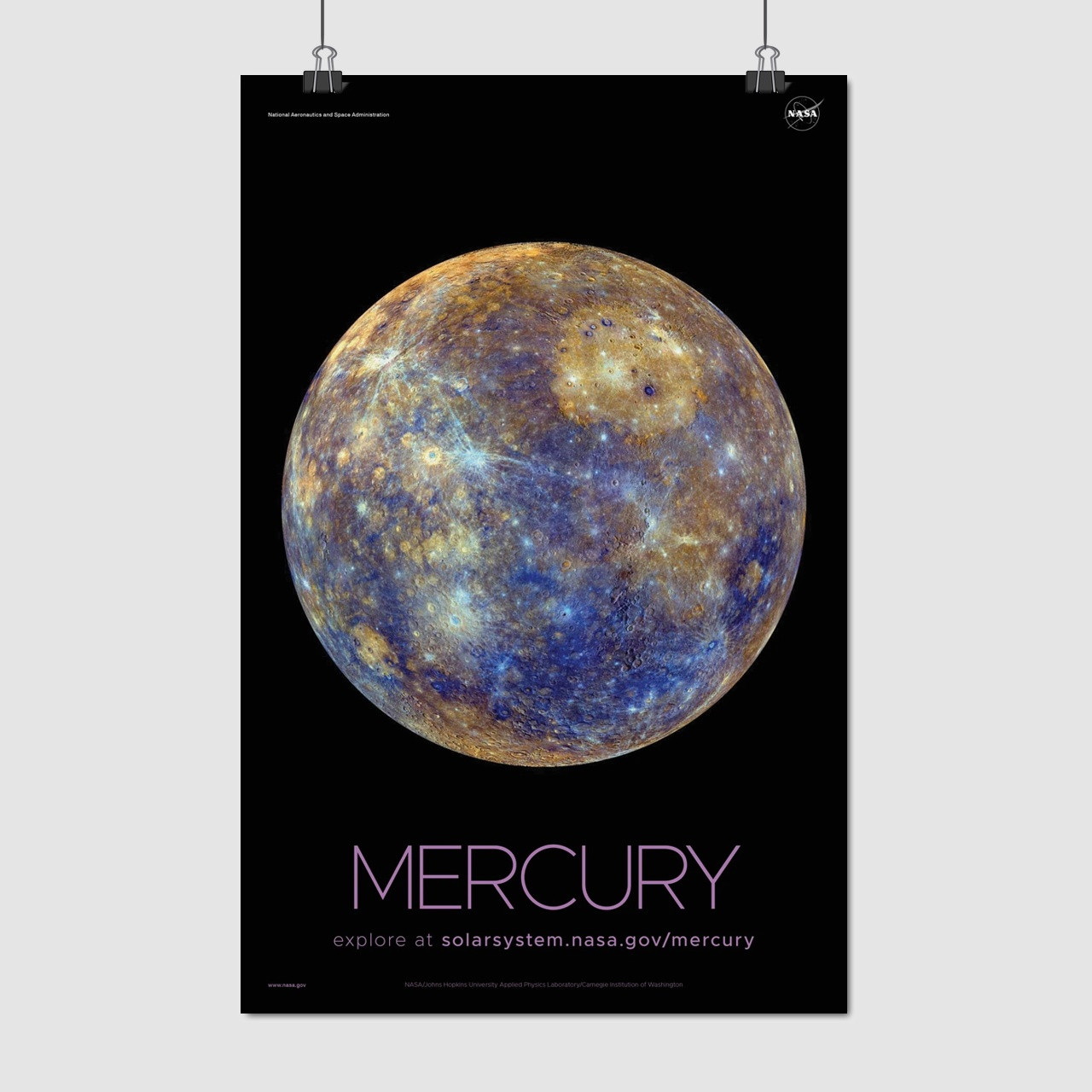 Плакат "Меркурій, Mercury, NASA poster", 60×39см
