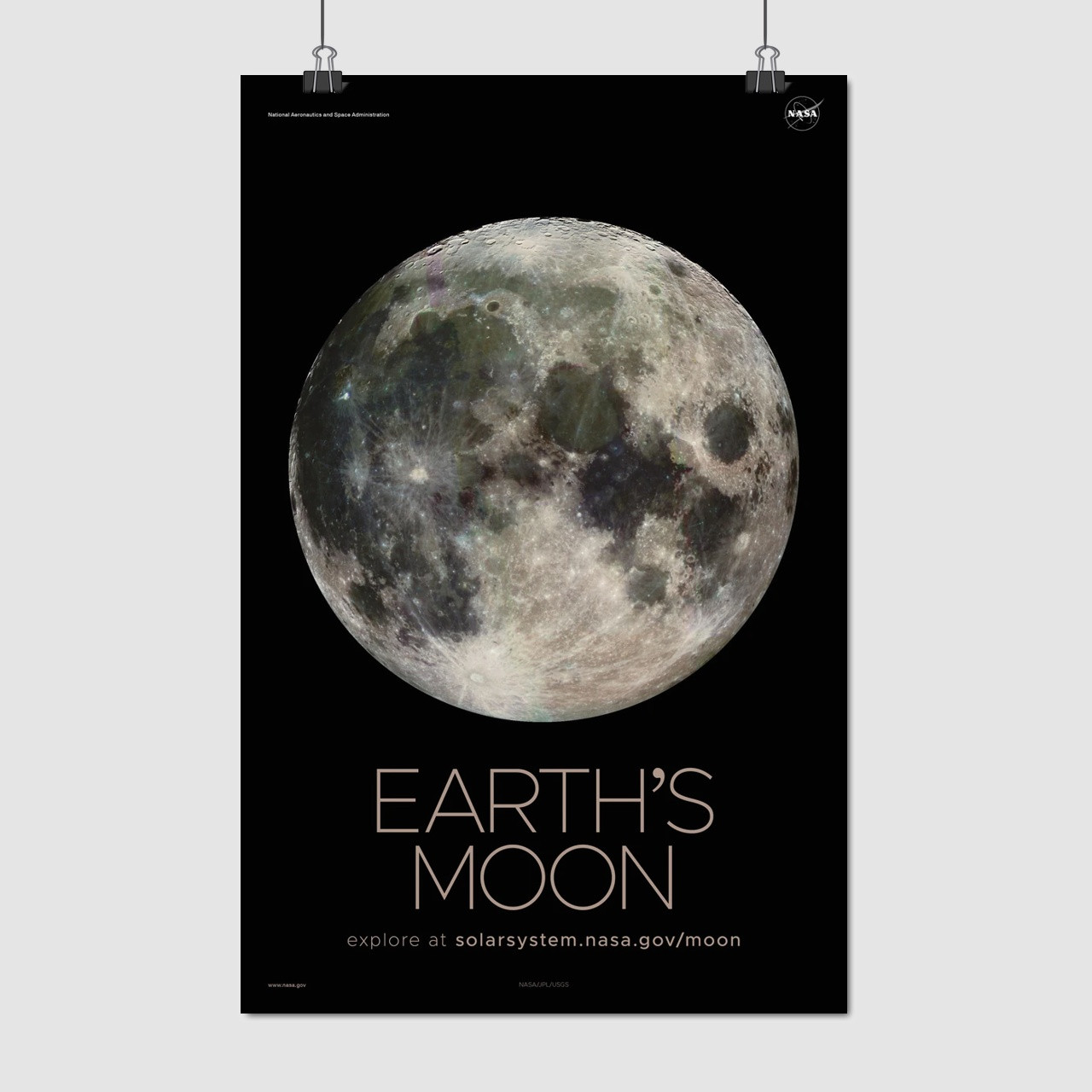 Плакат "Місяць, супутник Землі, Moon, NASA poster", 60×39см