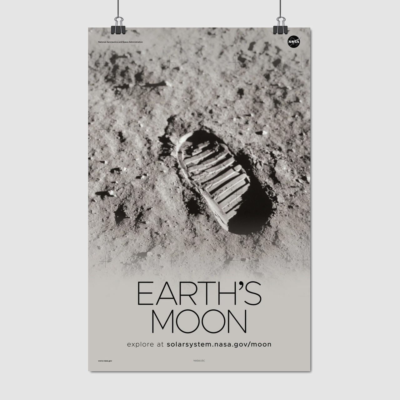 Плакат "Місяць, супутник Землі, Moon, NASA poster", 60×39см