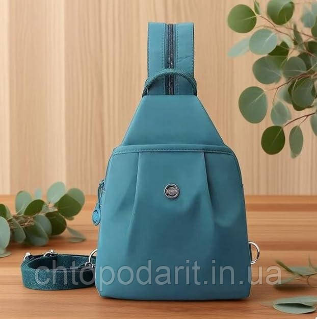 Сумка-рюкзак міні стильна жіноча текстильна сумочка молодіжний міський компактний рюкзачок слінг анти-злодій блакитний Код 00-0760, фото 1