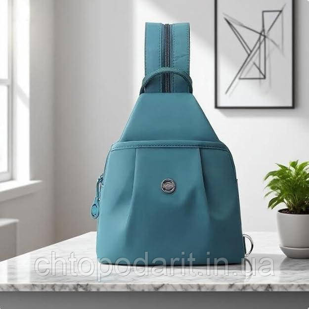 Сумка-рюкзак міні стильна жіноча текстильна сумочка молодіжний міський компактний рюкзачок слінг анти-злодій блакитний Код 00-0761, фото 1