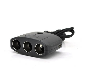 Розгалужувач автомобільний Olesson 1635 3 гнізда + 2USB Чорний (30151413)