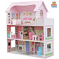 Дерев’яний ляльковий будиночок PinkPalace з меблями та терасою