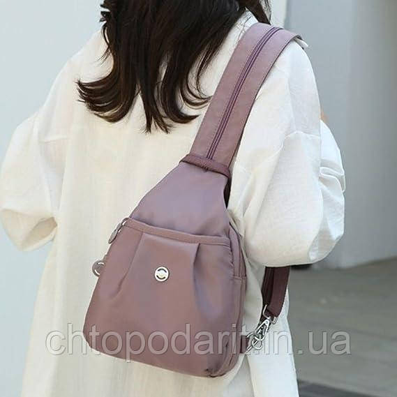 Сумка-рюкзак міні стильна жіноча текстильна сумочка молодіжний міський компактний рюкзачок слінг анти-злодій рожевий Код 00-0767, фото 1