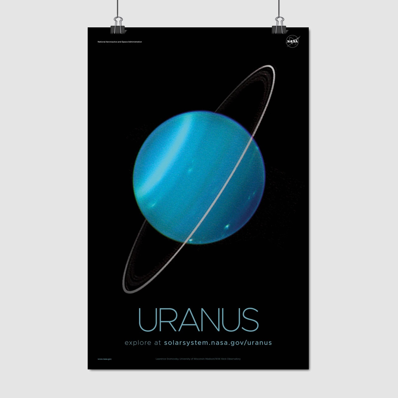 Плакат "Уран, Uranus, NASA poster", 60×39см