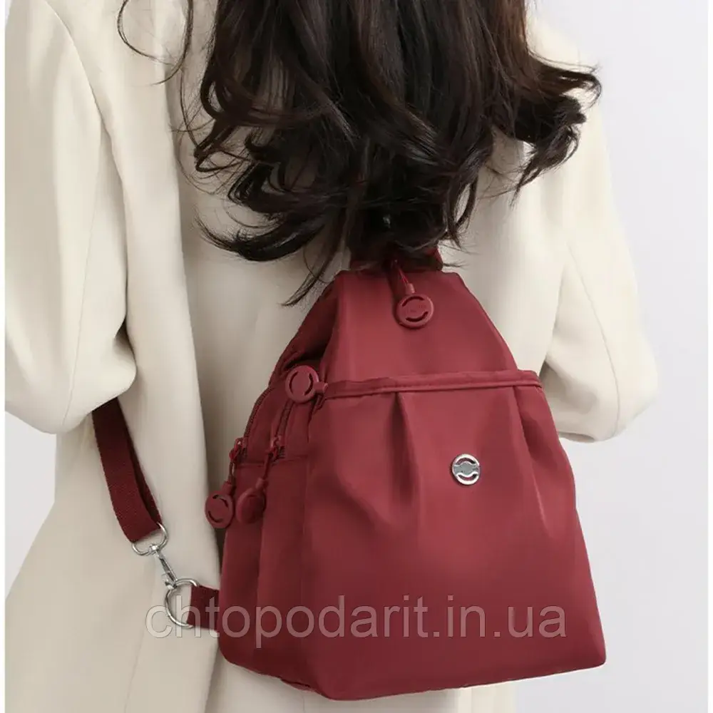Сумка-рюкзак міні стильна жіноча текстильна сумочка молодіжний міський компактний рюкзачок слінг анти-злодій червоний Код 00-0770, фото 1