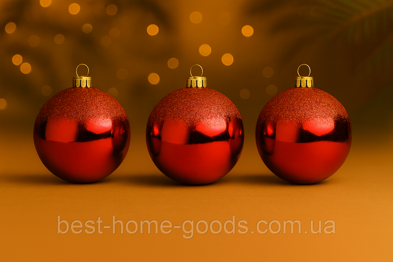 Набір ялинкових куль “Іній” 10 см, 6 шт – гальванічне покриття з глітером, фото 1