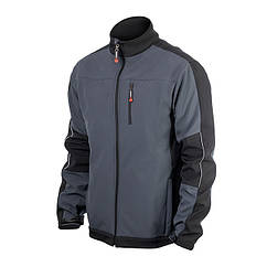 Куртка SOFTSHELL темно-сіро/чорна, тришарова, стрейч 300 GSM 100D, водо-/вітрозахист, 96% поліестер / 4% еластан, 3 кишені, XL