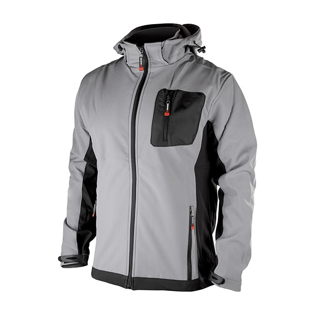 Куртка SOFTSHELL світло-сіро/чорна, з капюшоном, тришарова, стрейч 300 GSM 100D, водо-/вітрозахист, 96% поліестер / 4% еластан, 3, фото 1