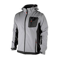 Куртка SOFTSHELL світло-сіро/чорна, з капюшоном, тришарова, стрейч 300 GSM 100D, водо-/вітрозахист, 96% поліестер / 4% еластан, 3