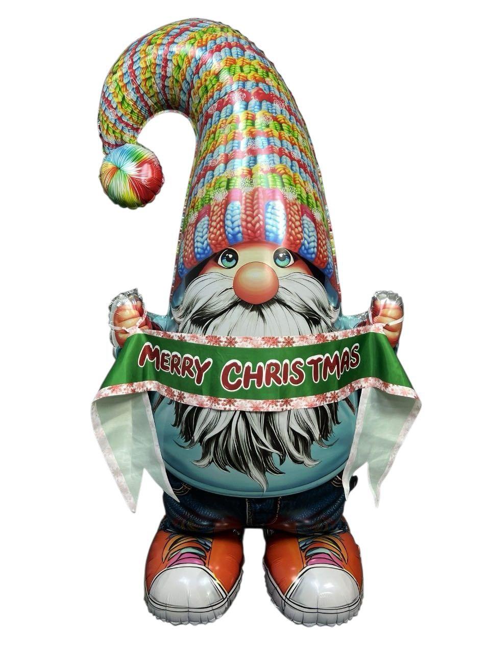 Фольгована кулька-фігура Новорічний гном Merry Christmas 125 см