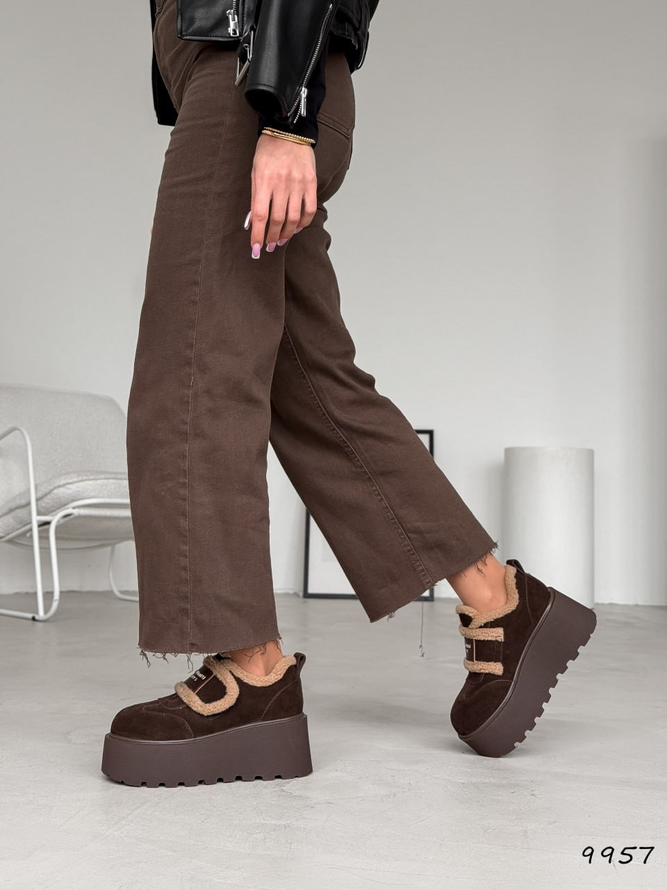 женские зимние кроссовки на высокой , женские зимние хайтопы,Жиные жимовые хайтопы, Коричневые зимние хайтопы, фото 1