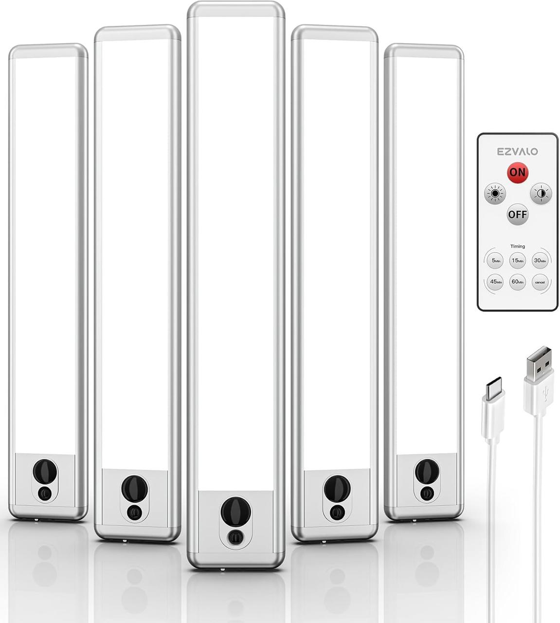 Кухонні світильники EZVALO під шафою, 5 шт. 5 штук 5300K затемнюваних бездротових ламп із датчиком руху в приміщенні, фото 1