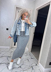 В'язана спідниця олівець довга тепла осінь-зима, сіра onesize 42/48