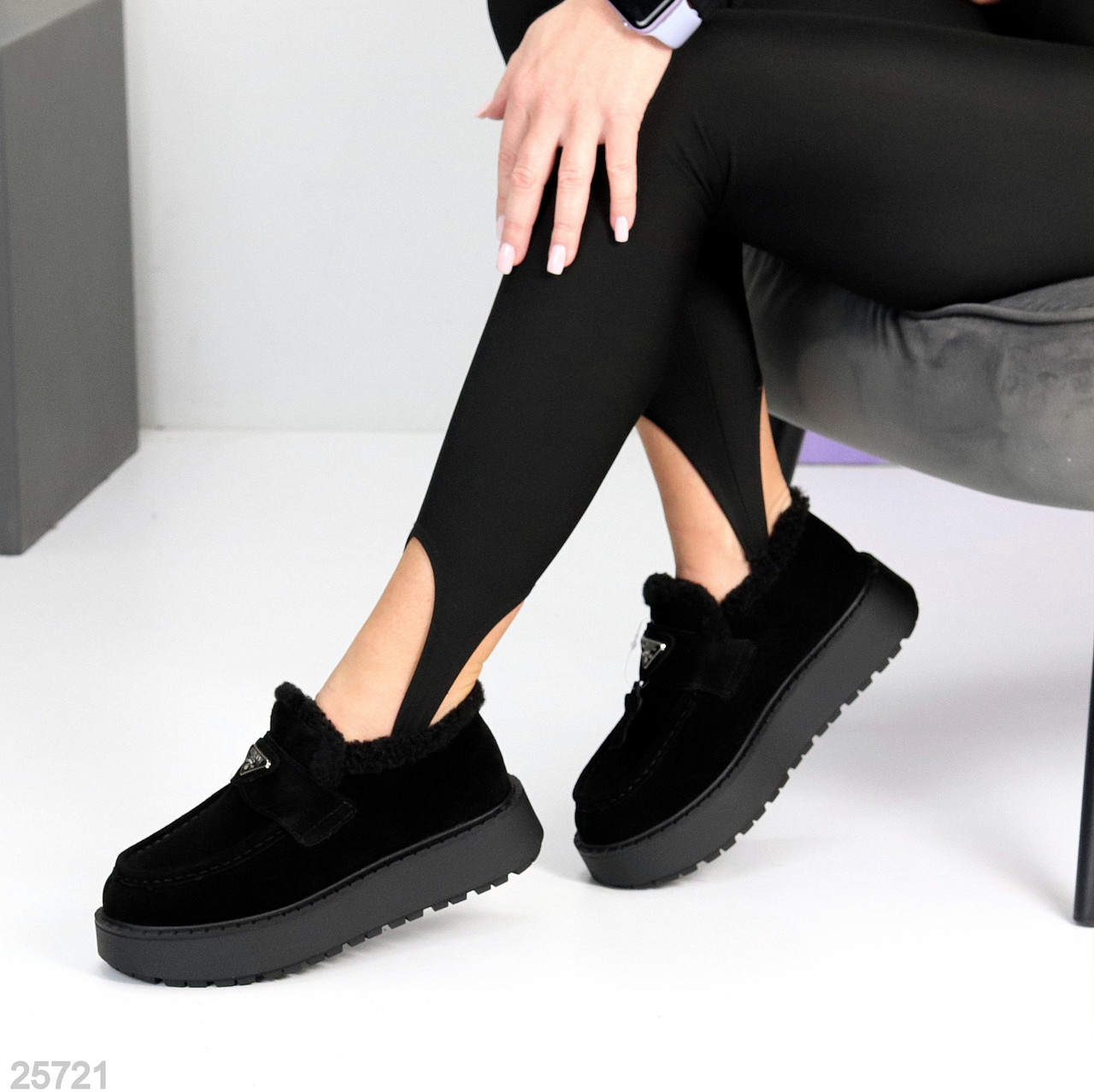 Утеплені чорні лофери натуральна замша в асортименті, фото 1