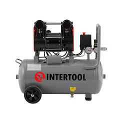 Компресор, 24 л, 1,1 кВт, 220 В, 8 атм, 160 л/хв, 1400 об/хв, малошумний, безмасляний, 2 циліндри INTERTOOL PT-0026