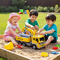 Дитяча будівельна машинка інерційна вантажівка хлопчику іграшкова спецтехніка для дитини 1:16 світло звук