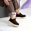 Утеплені шоколадні лофери натуральна замша на світлій підошві, фото 7