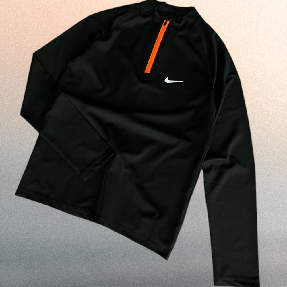 Спортивний рашгард чоловічий Nike з довгими рукавами для спорта бірки Чорна кофта найк на змійці для тренувань, фото 1