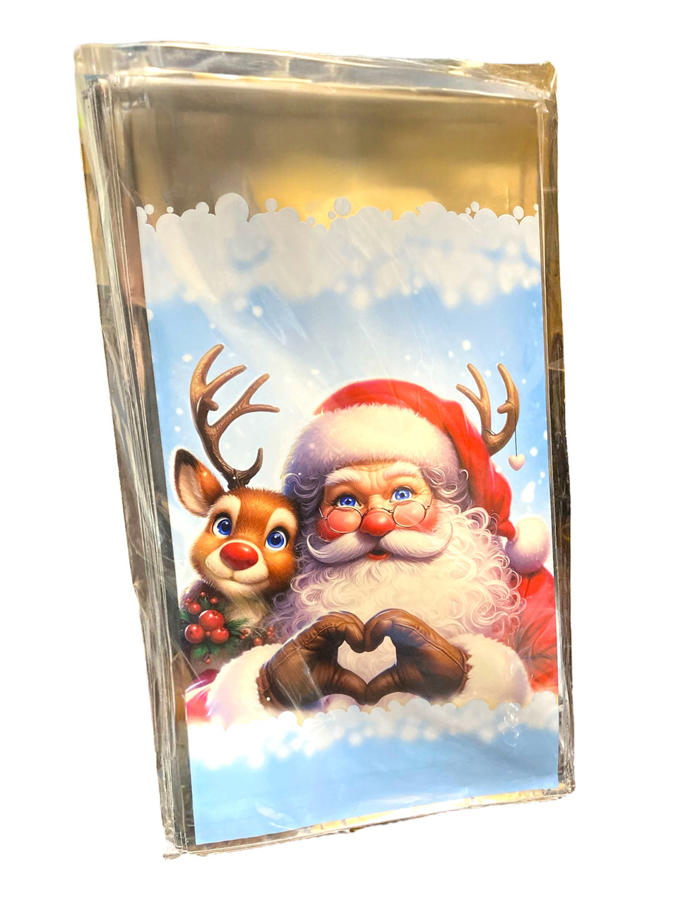 Пакет поліпропіленовий новорічний для цукерок до 1 кг Фольга Олень і Санта, фото 1