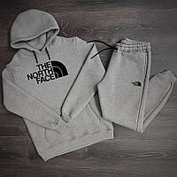 Чоловічий сірий спортивний костюм The North Face зимовий тринитка 2в1, Теплий флісовий костюм TNF сірого кольору зима Худі Штани