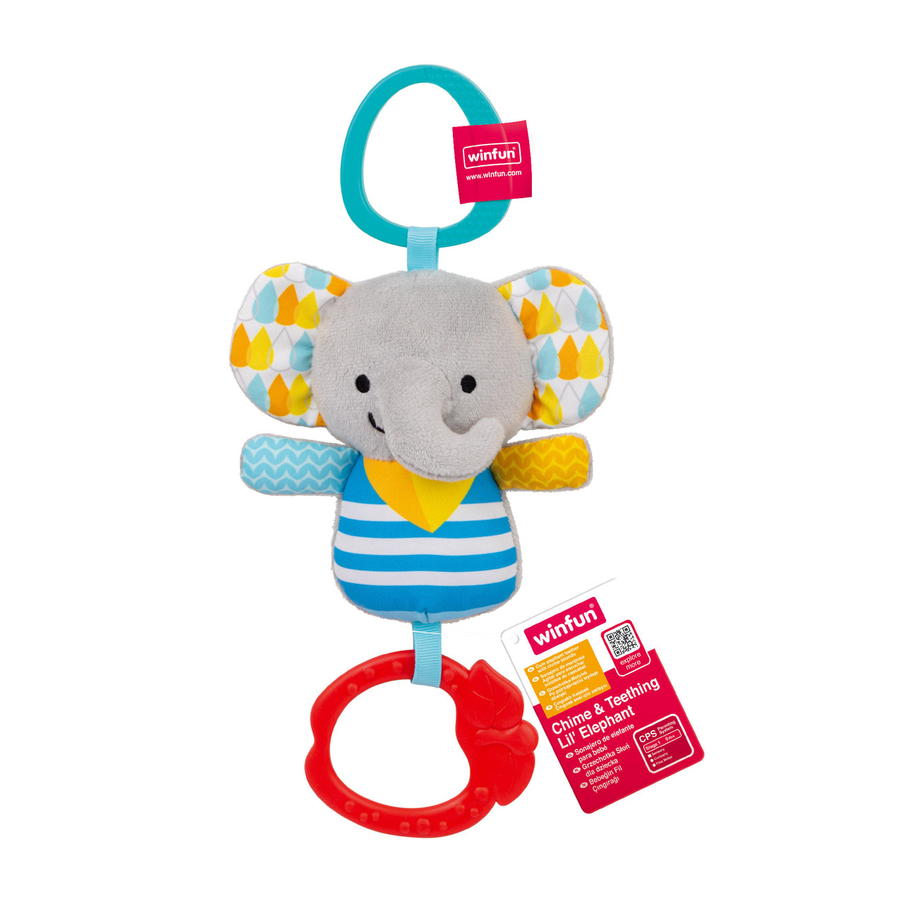 Прорізувач 240106-NI (24шт) підвіска на коляску/на кроватку, 29см, слон (плюш, брязкальце, шуршить), хедер, 29-12-6см, фото 1