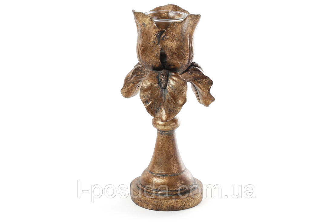 Бронзовий свічник Ірис зі скляною колбою 25,5 см, фото 1