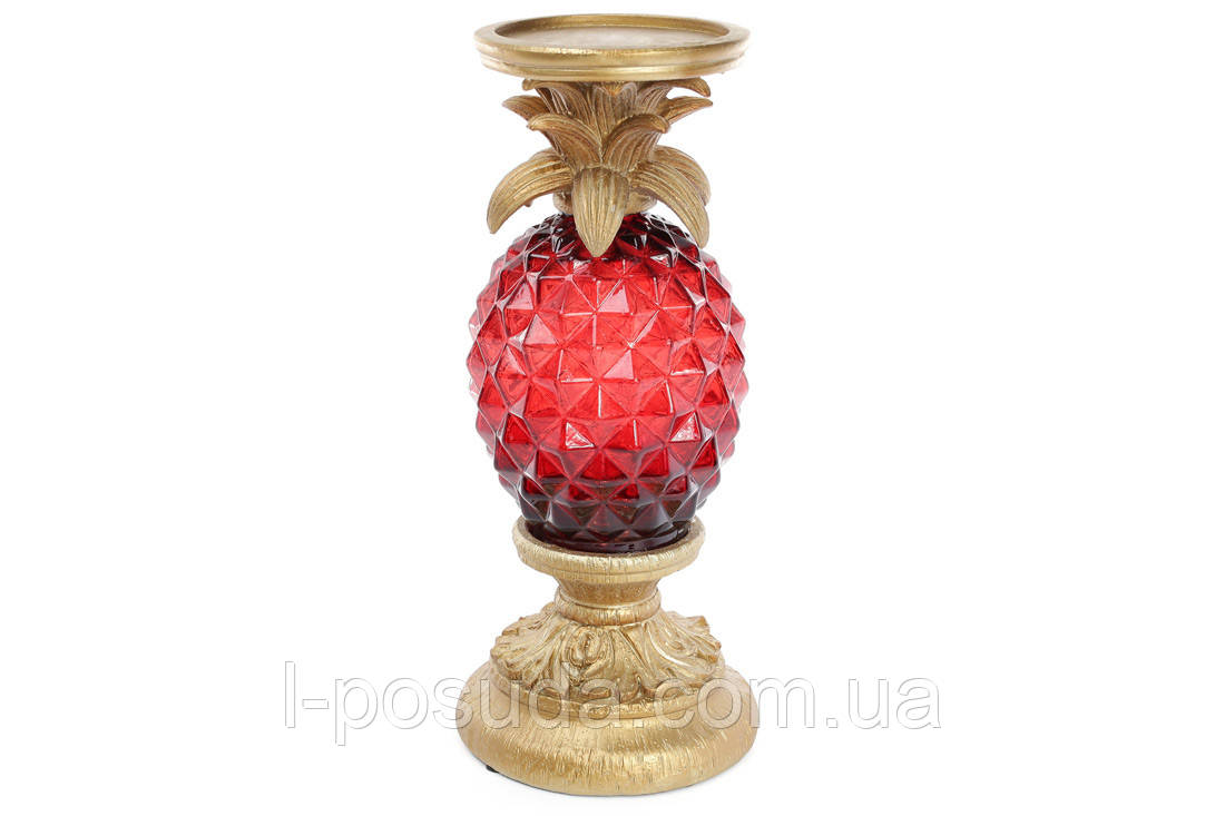 Свічник Ананас зі світлодіодом, 32,5 см, червоне золото, фото 1