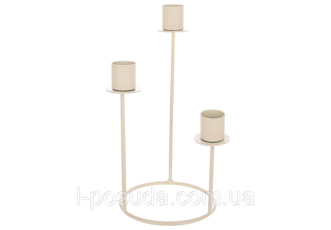 Підсвічник бежевий металевий на 3 свічки 23см, фото 1