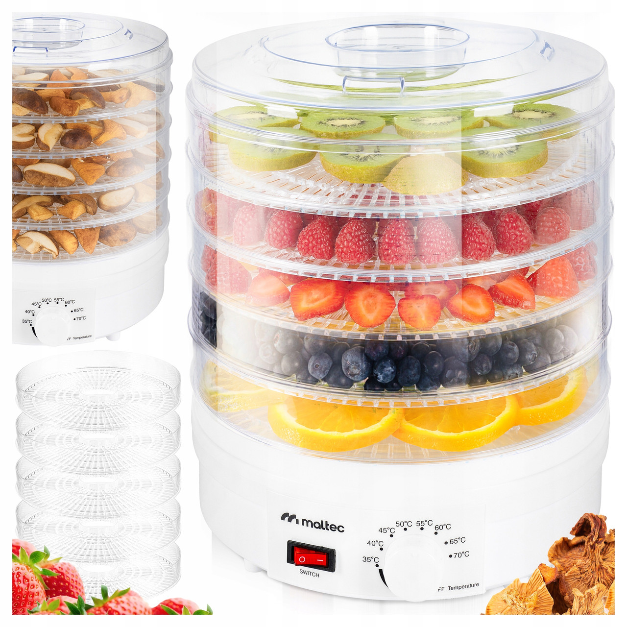 Сушарка для овочів та фруктів Maltec DryMaster II 113379 (500 Вт, 5 піддонів, Польша), фото 1