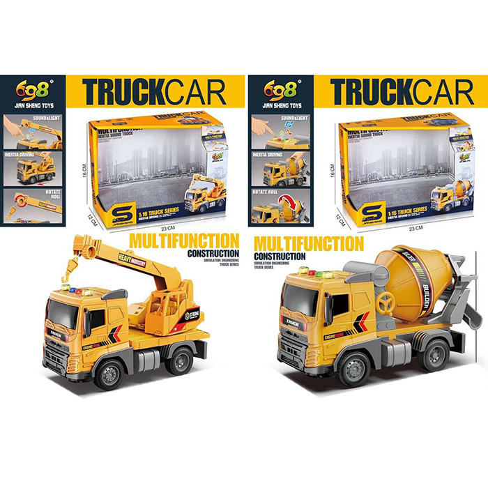 Будтехніка JS172-74 (24шт) інерц, 19см, 1:20, звук, світло, рухливі деталі, 2 види(кран, бетонозмішувач), на бат(табл), в, фото 1