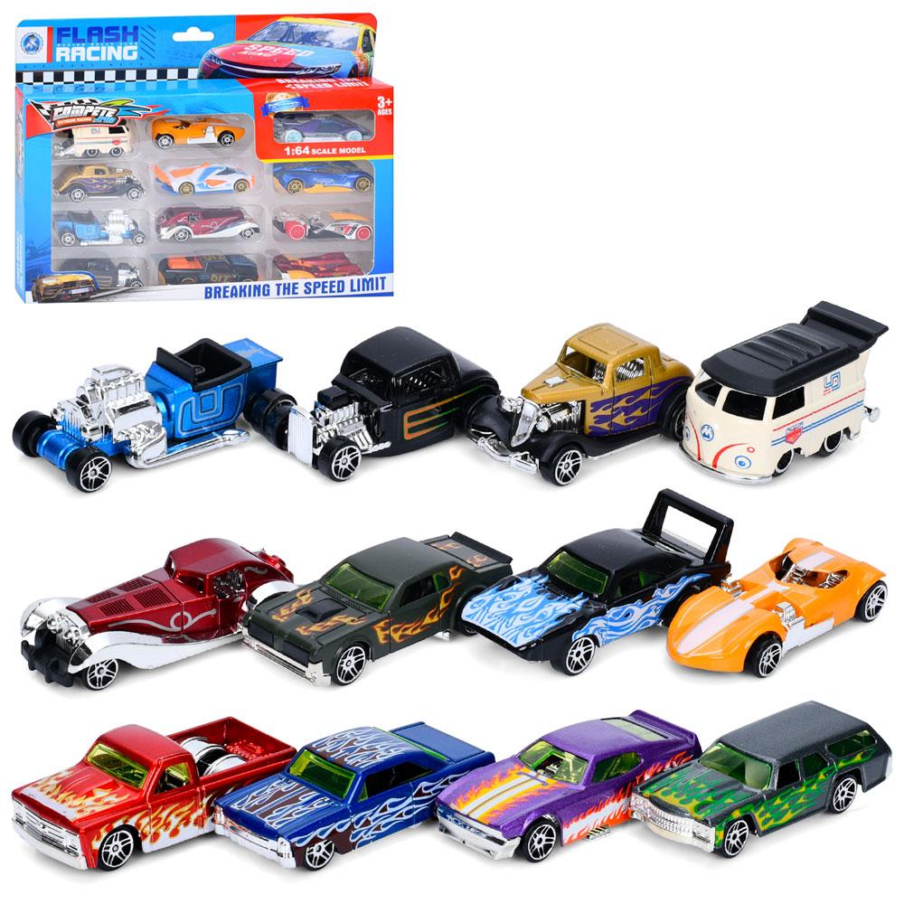 Набір машинок 3313-9C-10C (24шт) 12шт, метал, 1:64, від 6см, 2 види, в кор-ці, 28,5-22-3,5см, фото 1