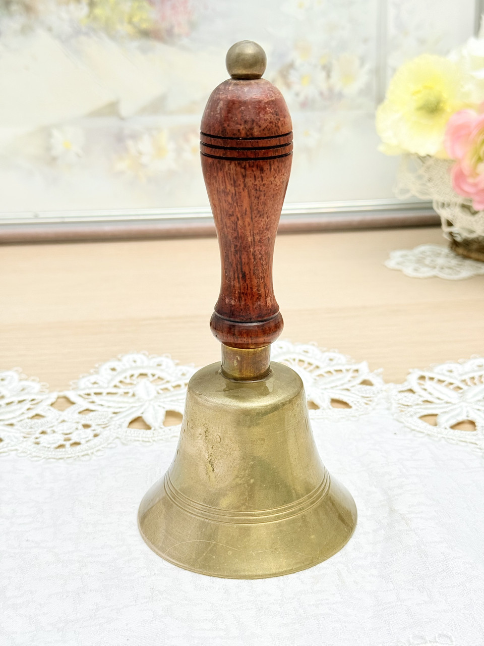 Старий колекційний бронзовий дзвіночок із дерев'яною ручкою, бронза, Англія