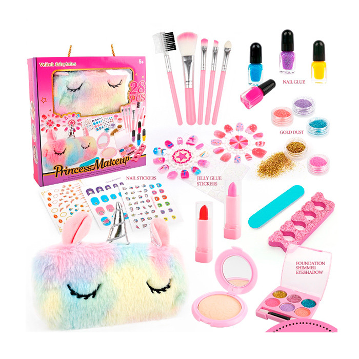 Косметика SR24107 (24шт) косметичка (єдиноріг,плюш), тіні,пензлики, блиск, набір для манікюру, в кор-ці, 28-28-5см, фото 1