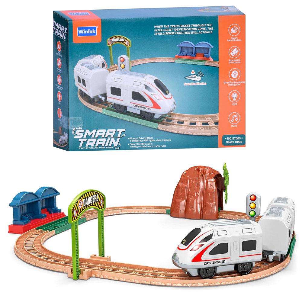 Залізниця E7009 (36шт) 45-46см, локомотив, 1 вагон, музика/звук, світло, динозавр, на бат-ці, в кор-ці, 36,5-26-8см, фото 1