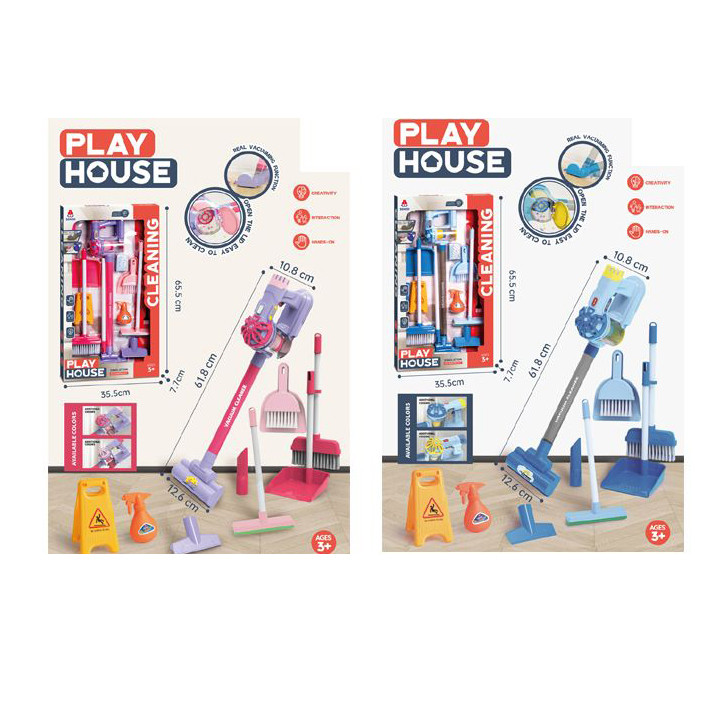 Набір для прибирання 096-60A-B (12шт) пилосос, 62см, звук, швабра, щітки, совок, 2 кольори, на бат-ці, в кор-ці, 36-65,5-8см, фото 1
