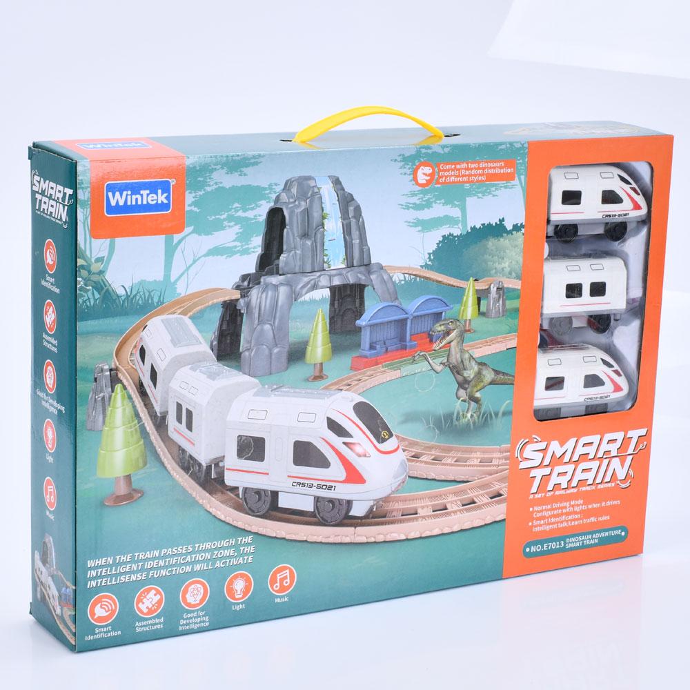 Залізниця E7013 (18шт) 76-63см, фігурки динозаврів, музика/звук, світло, на бат-ці, в кор-ці, 52-36,5-8,5см, фото 1